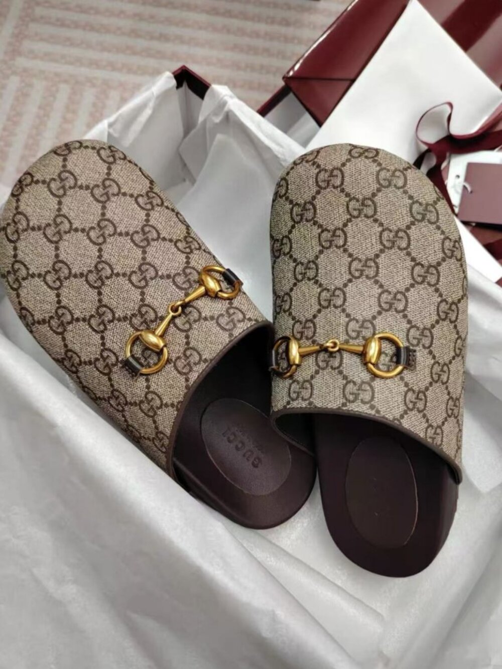 Gucci Brown GG Print Closed Toe Mules
